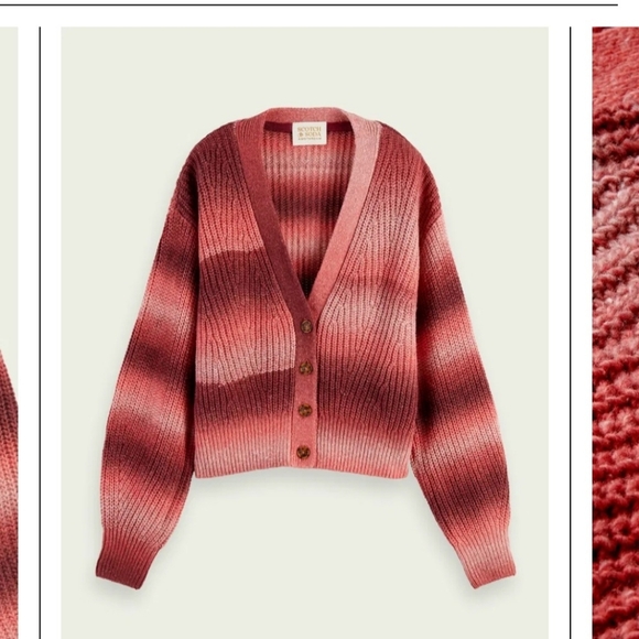 Scotch & Soda Sweaters - Scotch & Soda Large Pink Ombre Gradient Puffy Sleeve V-Neck Cardigan